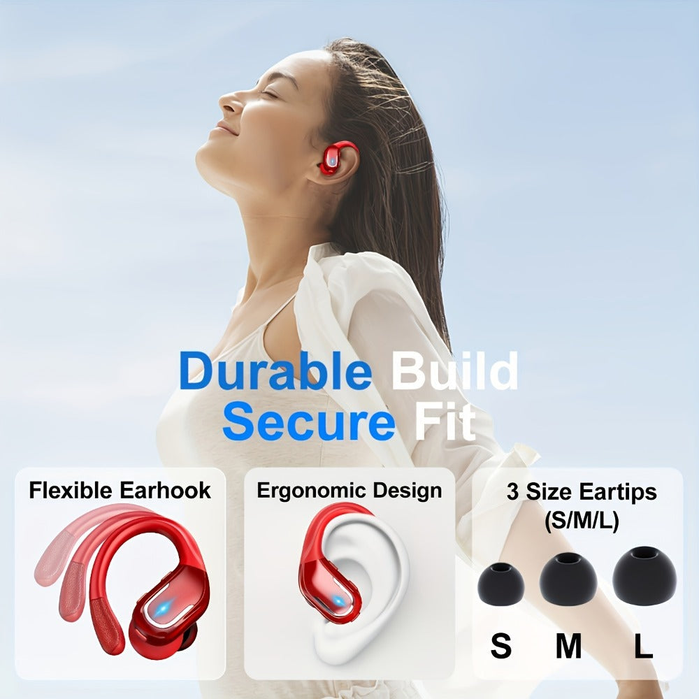 LIFEBEE Dual LED Display Earhook Wireless Earbuds for Running Sports, Pure Bass Sound Noise Cancelling Built-in Mic Over-Ear Headphones, Secure Fit Sport Earphones for Gym Workout Cycling Outdoor