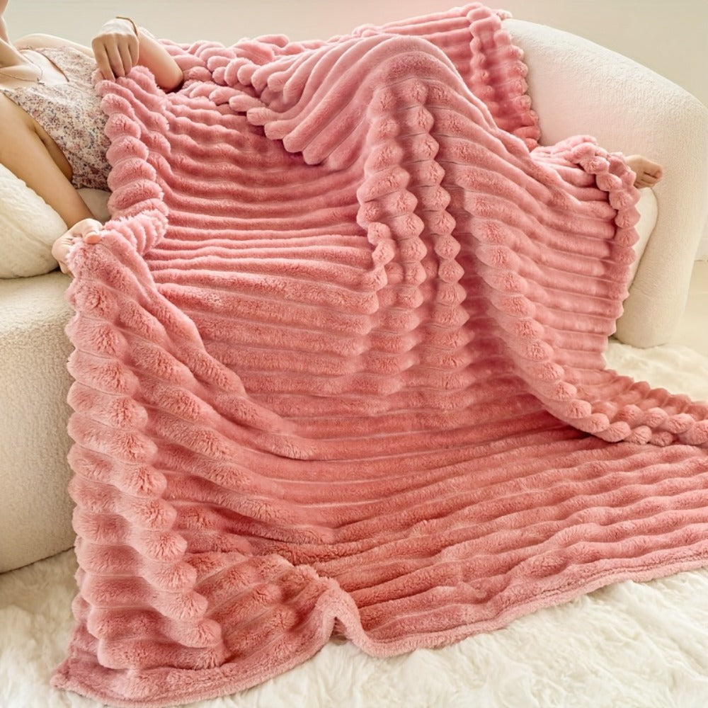Reversible Faux Rabbit Hair Blanket – Thickened Soft Thermal Throw for Bed, Nap, Office & Camping, All Season, 4 Colors, 5 Sizes