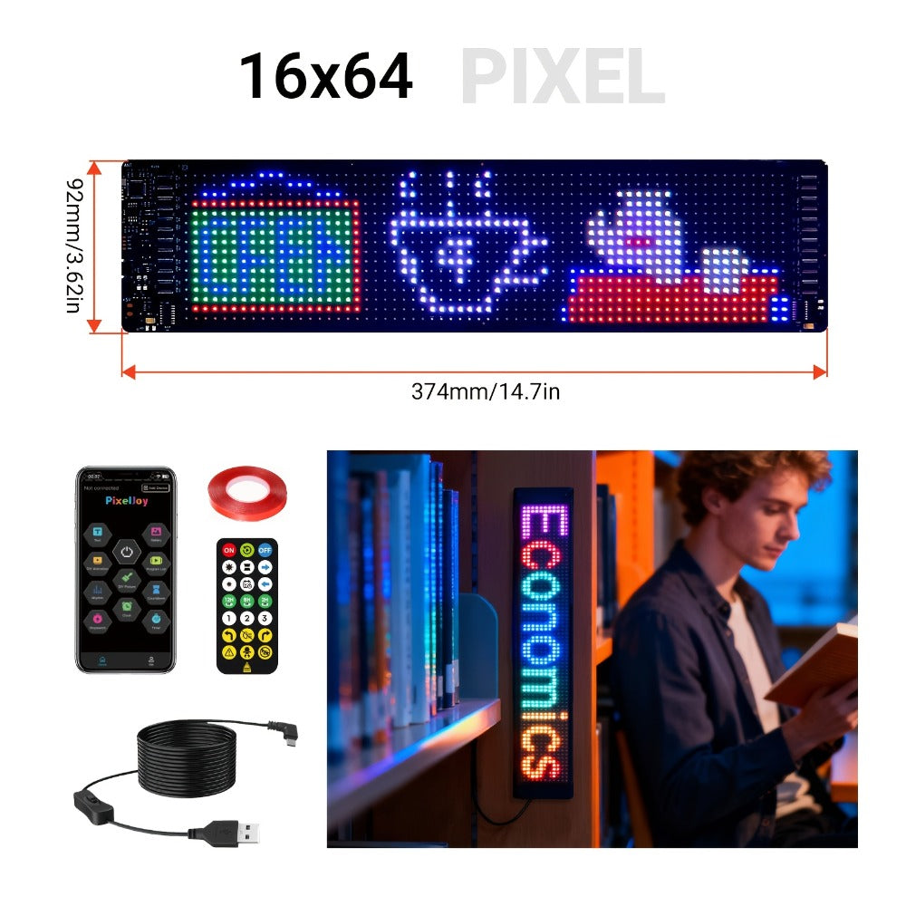 Flexible LED Matrix Screen Display DIY Text Picture & GIF – App & Remote Control, 5V USB Powered | 16x32 to 16x144 | Car, Store, Bike, Event & Holiday Signage