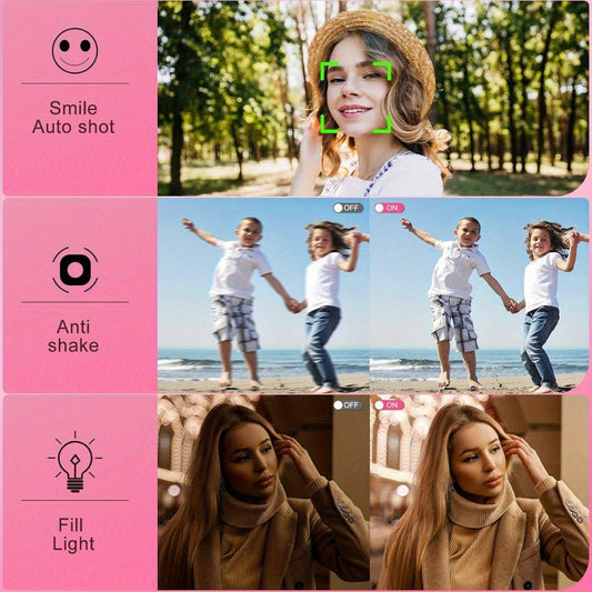 4K Dual-Screen Digital Camera with 18X Zoom, Anti-Shake and Optional 64GB Card