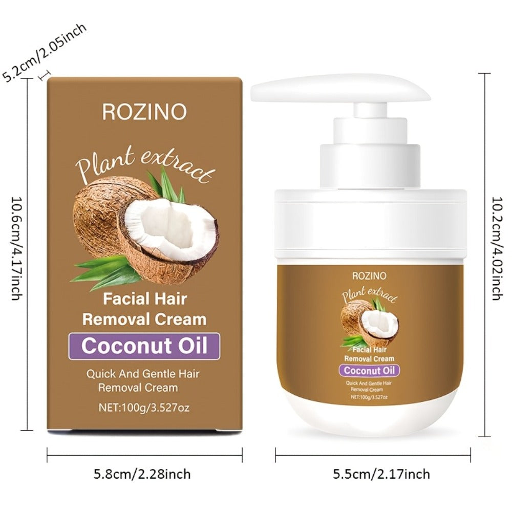 Hair Removal Cream with Coconut Essence & Aloe – Mild Non-Irritating 5-Minute Formula for Underarms, Lips, Arms, Legs, Back & Bikini Area, Gentle Depilatory Cream for Sensitive Skin, 100g