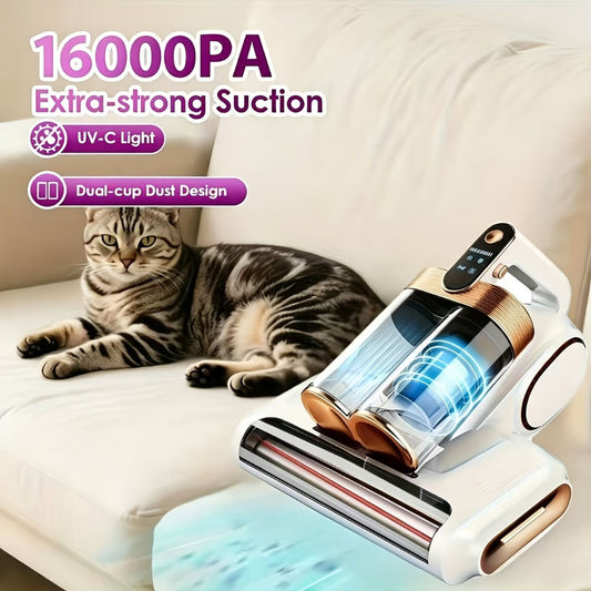 Handheld Mattress Vacuum Cleaner with 16 kPa Suction, UV Lamp and Dual Cups