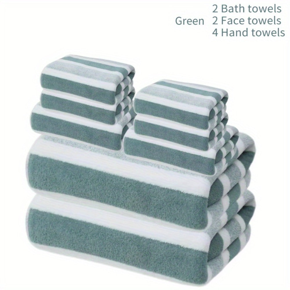 Hotel Towel Set 8 Piece No Hair Loss 280GSM - Five Star Standard Two-Color Striped Super Soft High Absorbency | 2 Bath Towels 2 Face Towels 4 Hand Towels | Grey Red Green | Home Bathroom Spa Gift