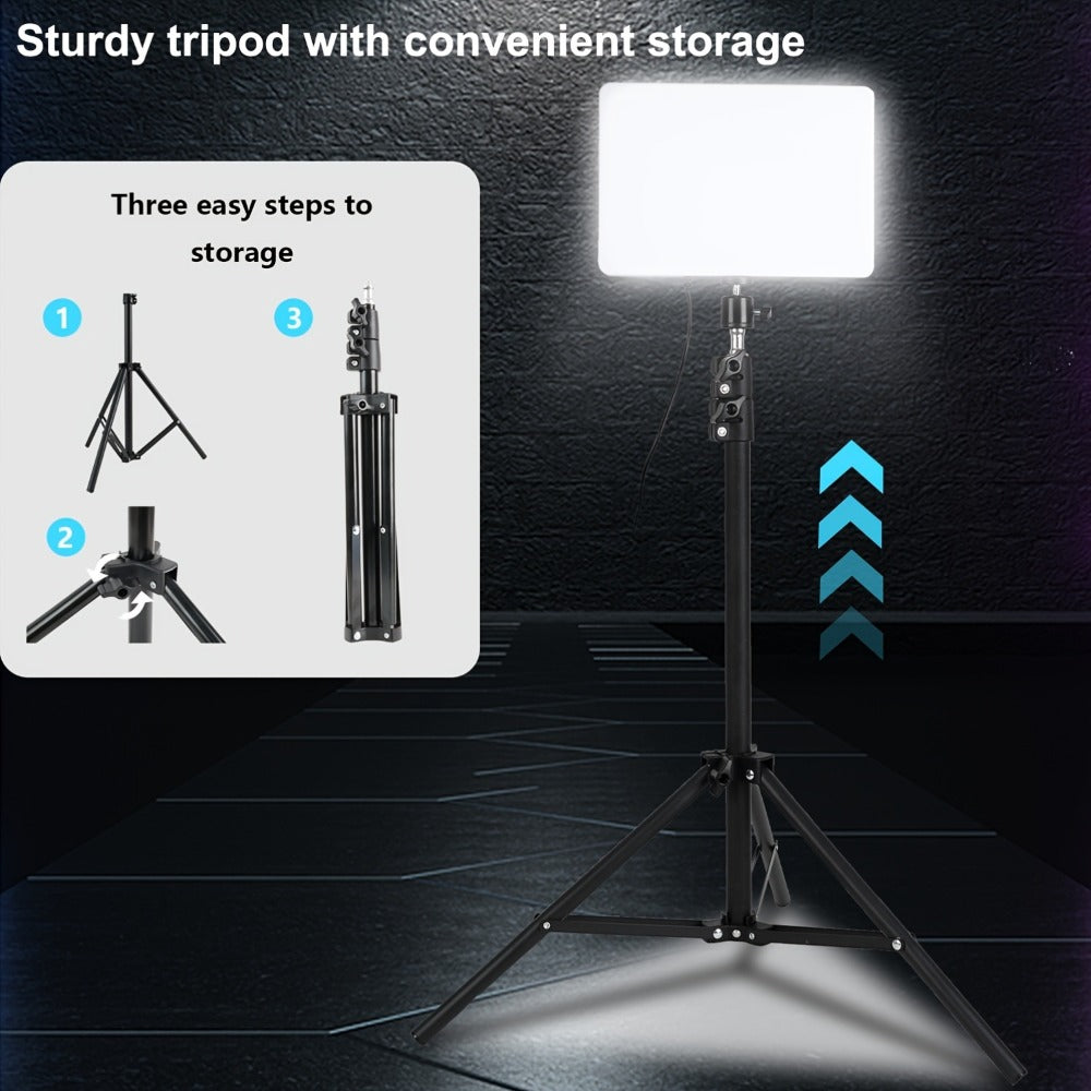 Square Fill Light Kit 10 Inch with Metal Ball Head & 15 Inch Extension Rod, Adjustable Tripod, 3 Color Modes, USB Powered LED Video Lighting for Home Studio, Recording, Live Streaming & Photography