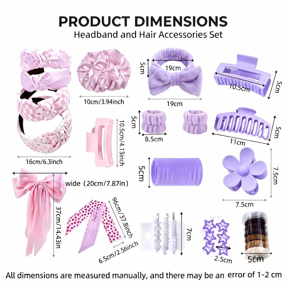 Hair Accessories Set with Headbands, Hair Clips, Hoops and Hair Rings, Bow and Elastic Styles, 14 Color Options