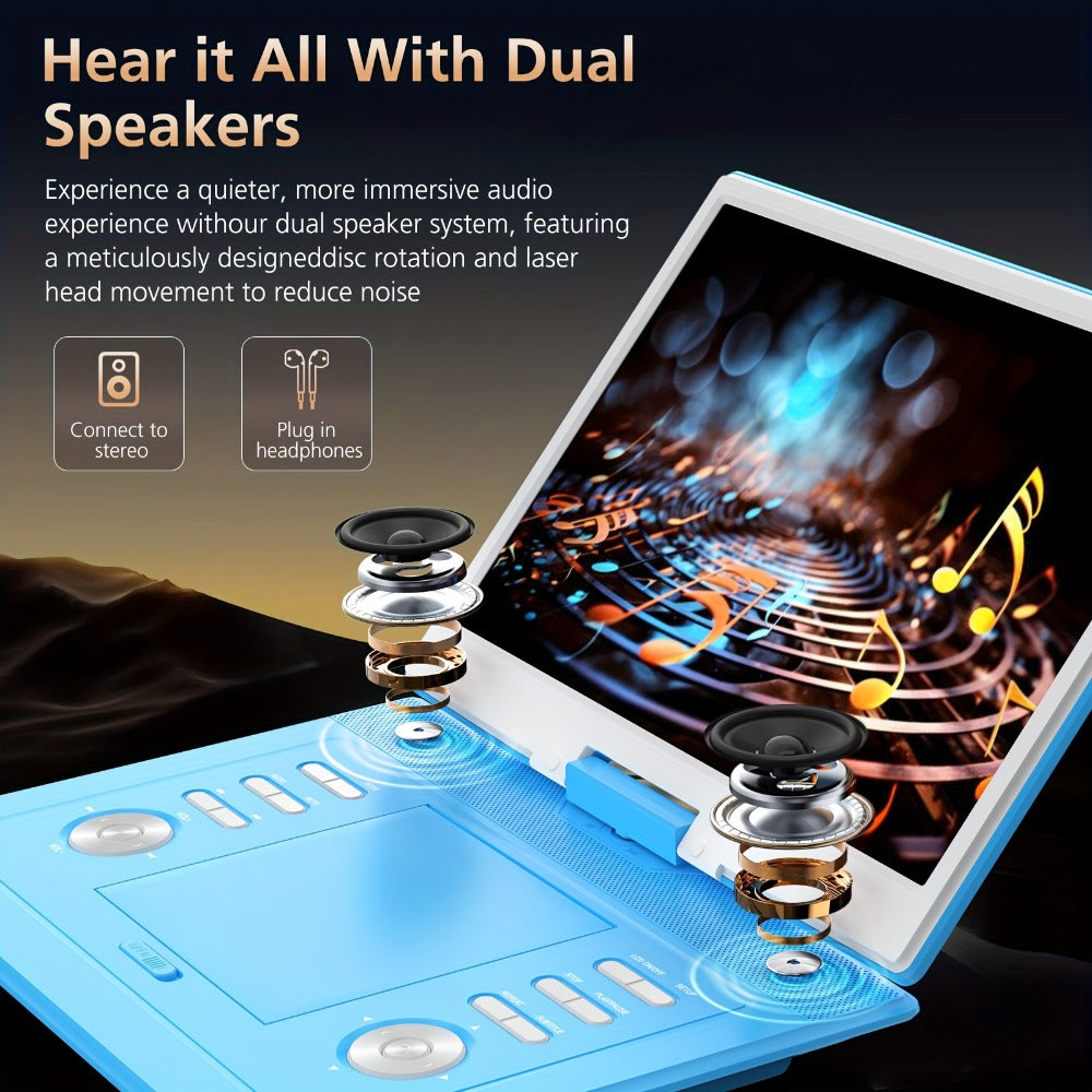 Large Screen Portable DVD Player 15.6 Inch 1280x800 HD, 270° Swivel Display, Region Free, Remote Control, Dual Speakers, USB SD Card Support, 4-6 Hour Rechargeable Battery for Car Home Travel