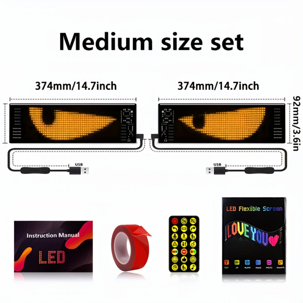Programmable LED Demon Eyes Sign 2 Pack App Controlled - Synchronized Flashing, Scrolling Text Display, USB Powered for Car, Party, Store Signage, Concert & Gaming Setup (Medium / Large)