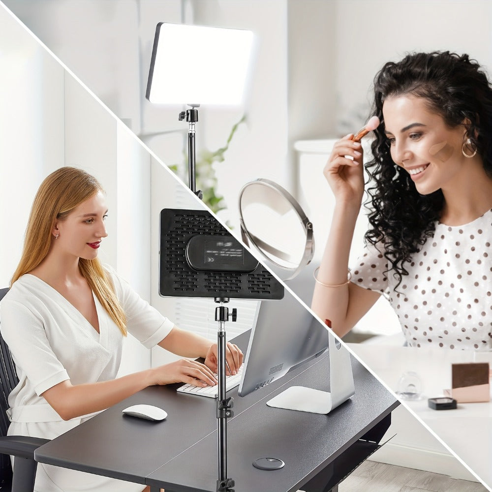 ZOMEI 10in LED Square Light Kit with 43.3in Tripod Stand & Phone Holder - Dimmable 3000K-6000K Studio Photography Lighting for Video Recording, YouTube, TikTok & Game Streaming