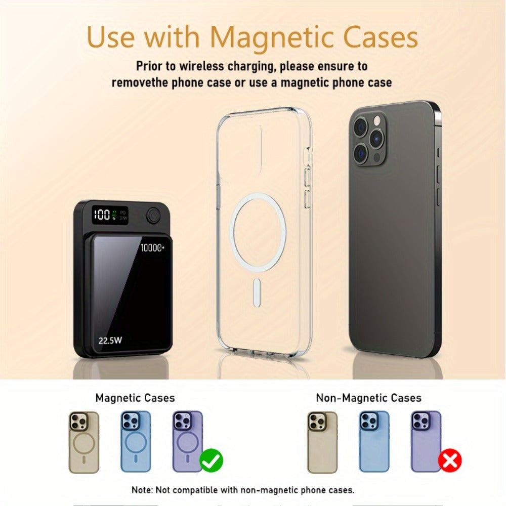 15W Magnetic Wireless Power Bank 5000 10000 15000mAh – 30W PD Fast Charging, MagSafe Compatible Battery Pack for iPhone 17 16 15 14 13 12 Pro Max Mini, Wired Charging for Android Samsung