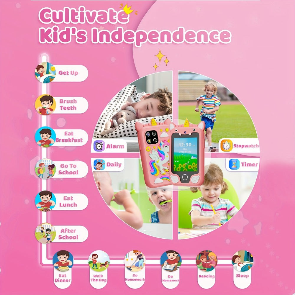 Kids Toy Phone with 25 Games Touchscreen HD Dual Camera & 8GB SD Card – Dinosaur Children's Cell Phone for Boys & Girls Ages 3-10 Travel Toy Birthday Christmas Easter Gift Pink Purple