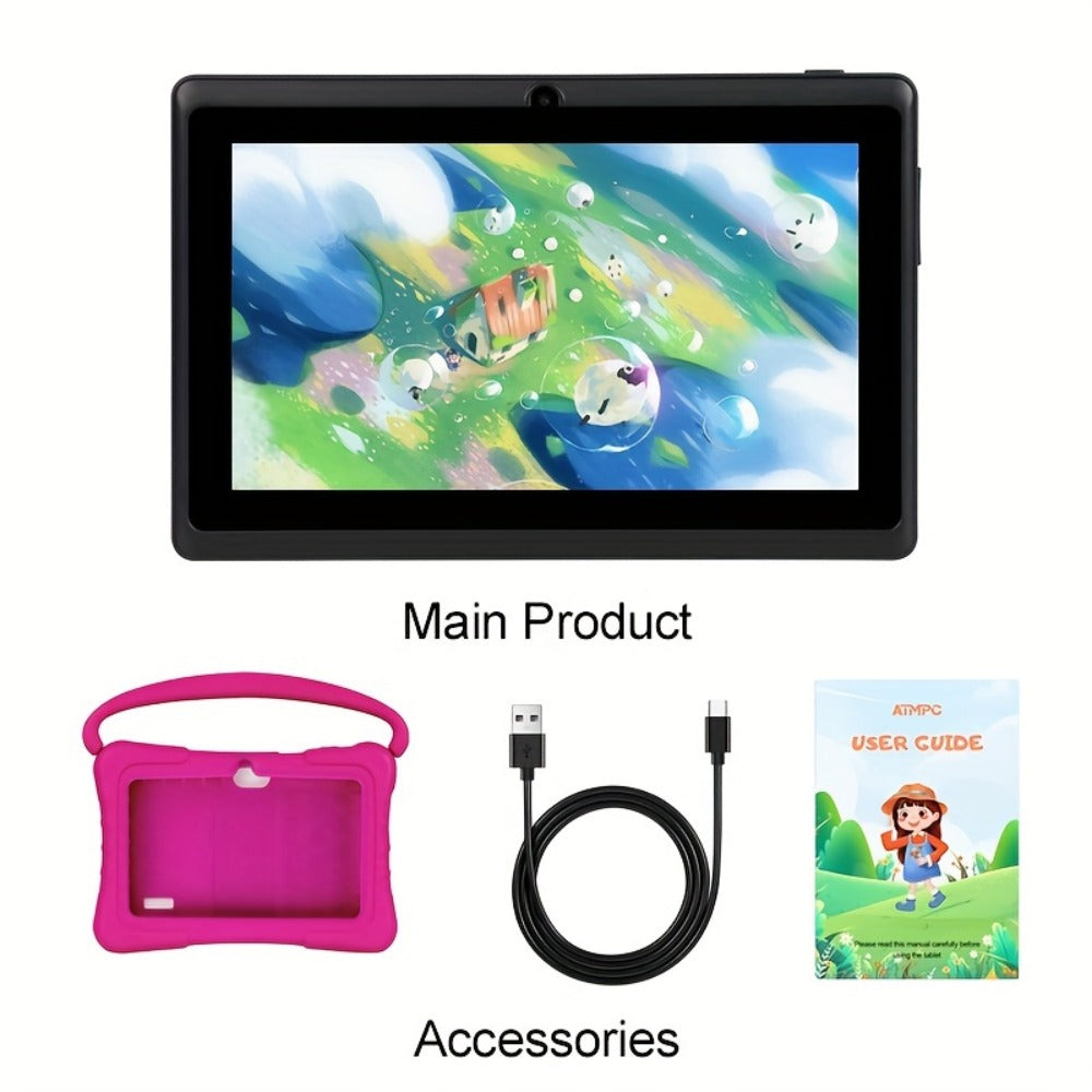 Educational Kids Tablet 7 Inch Android 14, Eye Protection Screen Parental Control GMS Certified, 2GB RAM 32GB ROM 2.4G Wi-Fi, Shockproof Case Dual Camera Pre-Loaded Learning Apps & Games, Children Tablet for Ages 3-12 – Blue Red