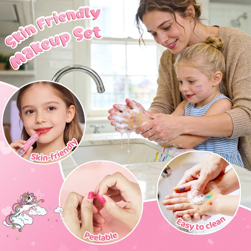 Kids Makeup Set for Girls – 2-in-1 Princess Makeup & Nail Art Kit with Mini Dryer & Accessories