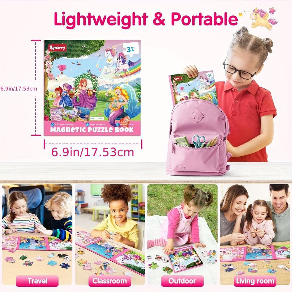 3-in-1 Magnetic Puzzle Book, Unicorn, Mermaid & Princess Themes