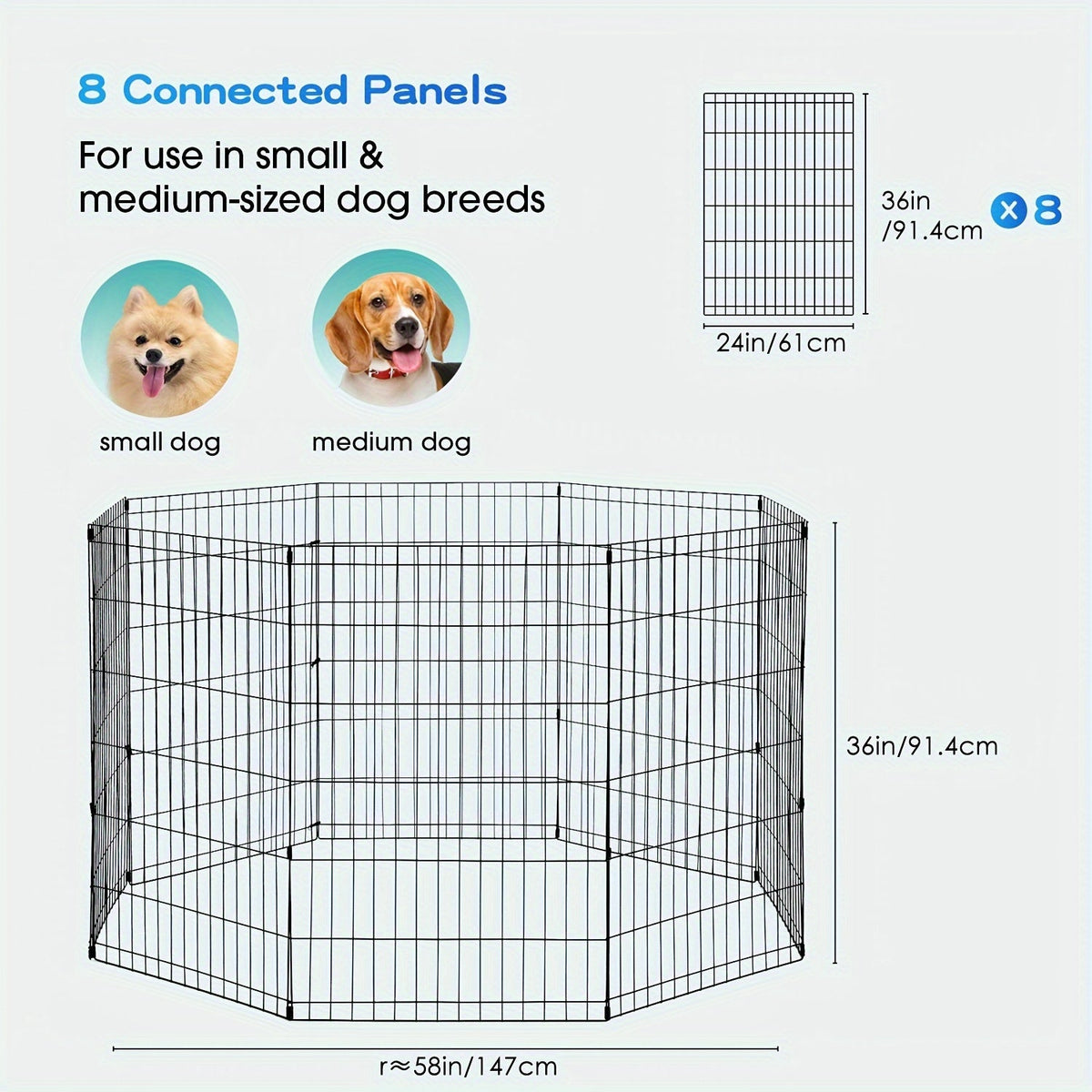 Foldable Metal Wire Dog Playpen & Pet Gate – 24/30/36/42" Indoor Outdoor Fence for Large Medium Small Dogs