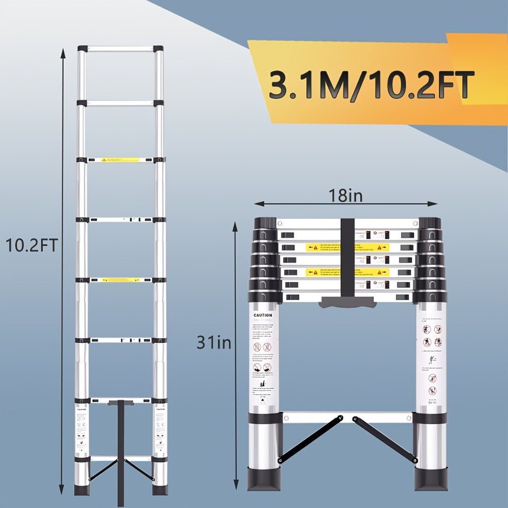 Telescoping Extension Ladder Aluminum Heavy Duty 330 LBS – 6.5 / 8.5 / 10.5 / 12.5 FT Folding Telescopic Ladder, Easy Store, Multi-Purpose for Roof Repair, Painting, Gutter Cleaning & Outdoor Work