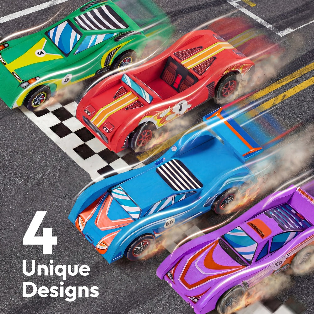DIY Wooden Race Car Kit, 4 Cars to Build and Paint for Kids Ages 8+