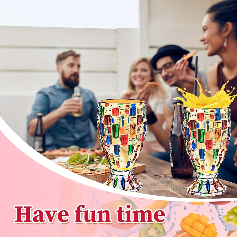 Colorful Geometric Rim Drinking Glasses Set – Shatterproof Wine Glasses for Champagne, Iced Tea & Cocktails – Dishwasher Safe – Perfect Gift for Christmas, Valentine's Day & Parties – 2pcs or 6pcs