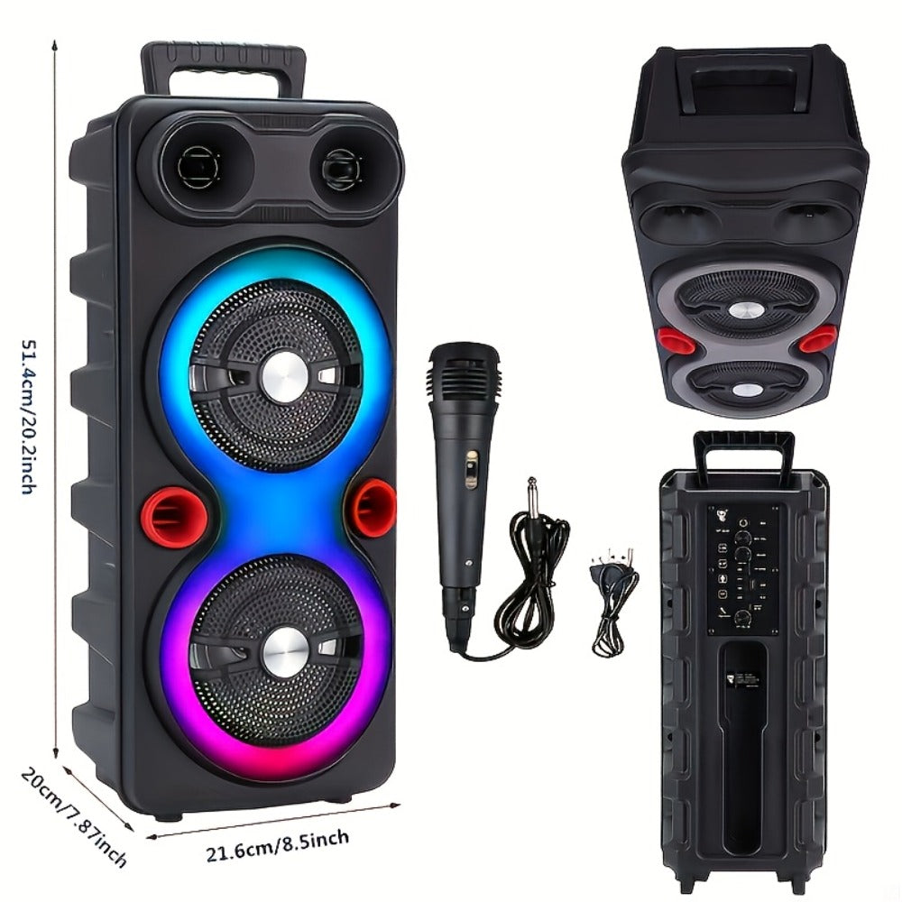 Dual 8.5" Subwoofer Party Speaker 6000W with RGB Lights | Portable Wireless Bluetooth 5.0, TWS Stereo Pairing, FM Radio, Built-in Mic, USB Rechargeable – Outdoor & Indoor Party Boombox