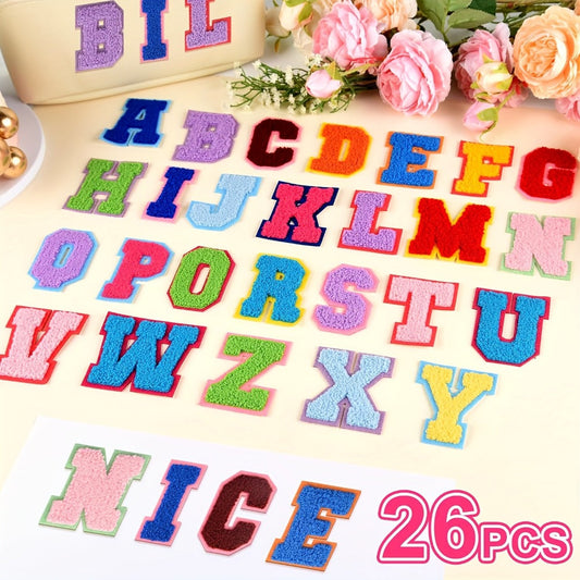 Self-Adhesive Chenille Letter Patches, 26-Piece A–Z Set for DIY Crafts