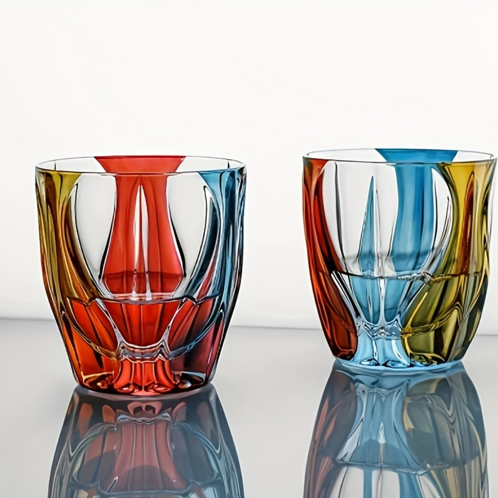 Hand-Painted Crystal Wine Glass 150ml – Czech Crystal Three-Color Luxury Short Cup for Red Wine & Whiskey – Artistic Decorative Glassware – Stylish Home Bar & Entertaining Gift