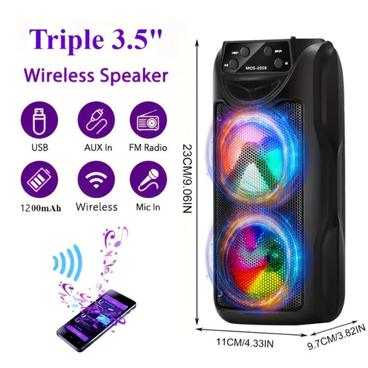Portable Bluetooth Speaker MOS-2058 with Dual Speakers & LED Ambient Lighting