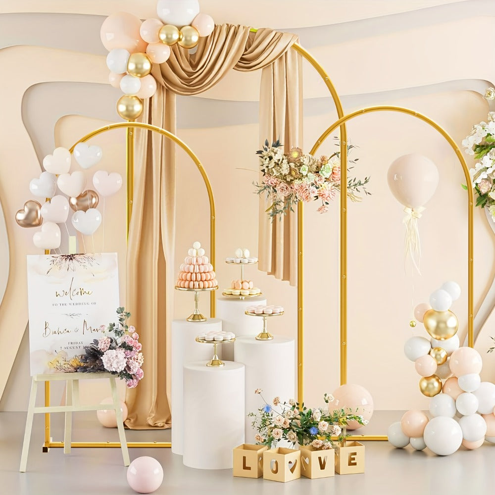 3-Pack Golden Metal Photo Backdrop Arch Set (7.2/6.6/6ft) | Wedding Ceremony Party Frame for Birthday, Graduation, Photography Background Decor, Halloween, Thanksgiving & Christmas Gift