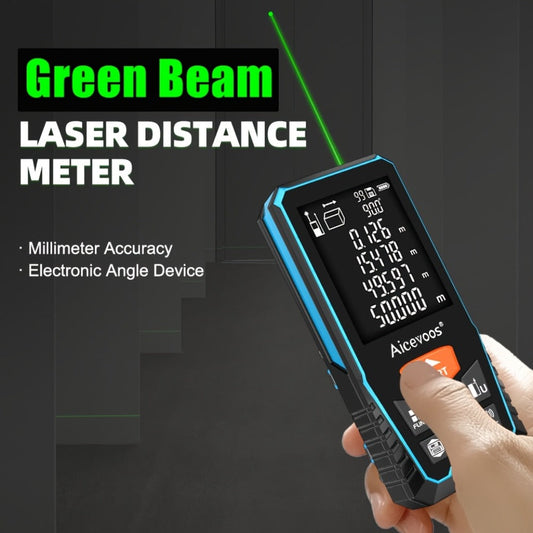 Laser Distance Meter with Green Beam, Backlit LCD and 50–120 m Range Options