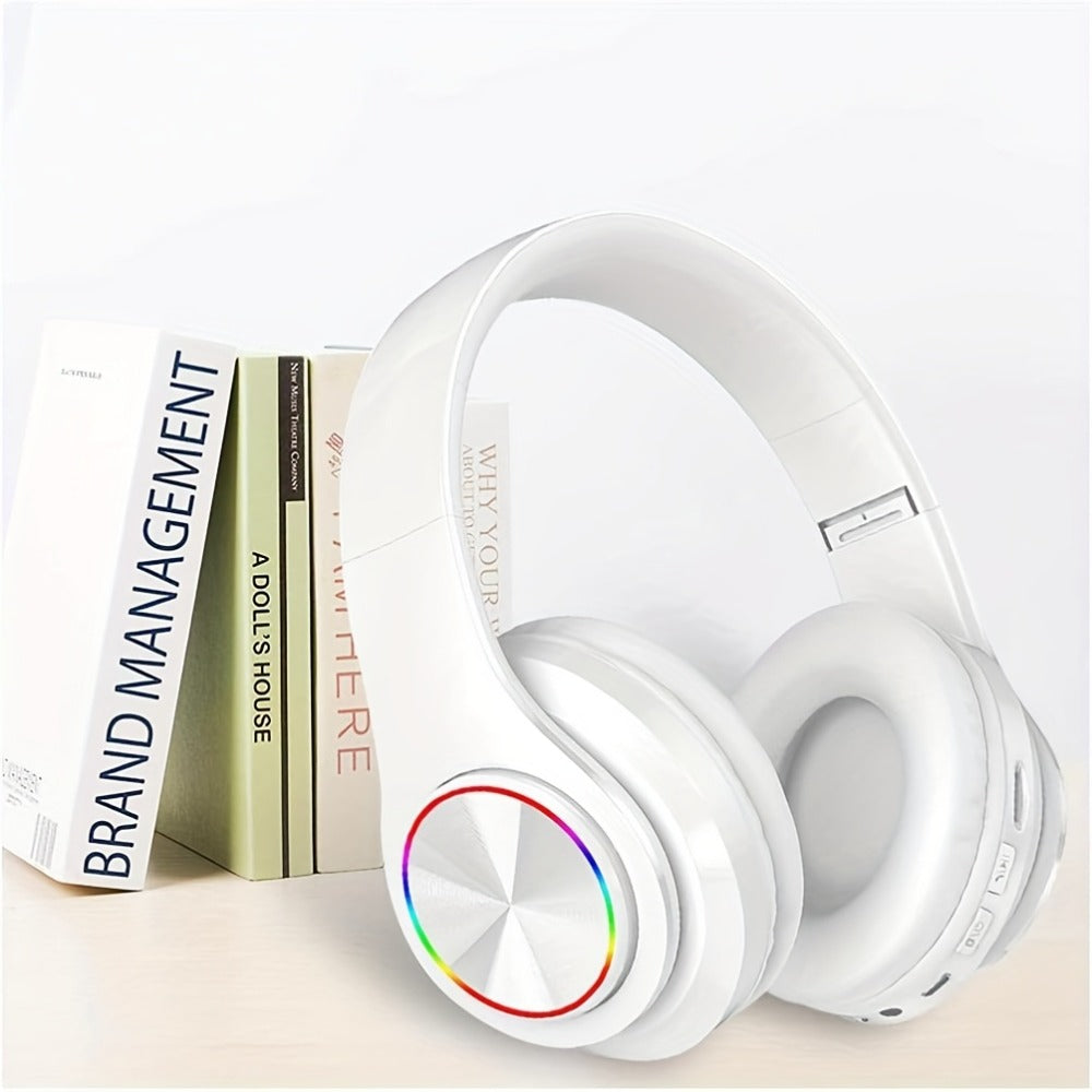 Wireless Headphones Deep Bass Foldable Lightweight Built-in Mic 3.5mm Wired Stereo Sound Type-C Charging for Travel Work Laptop iOS Android Red White