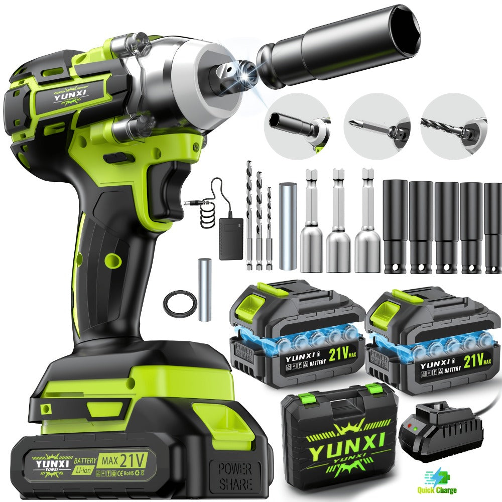 Cordless Impact Wrench Brushless Motor 3-in-1 High Torque – Rechargeable Battery, Lightweight Design, Variable Speed, for Car Repair, Auto Mechanic, Construction, Workshop & Household Maintenance – Multiple Battery & Accessory Configurations