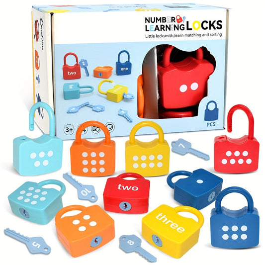 Number Lock and Key Counting Toy with 10 Color-Coded Sets for Math Activities