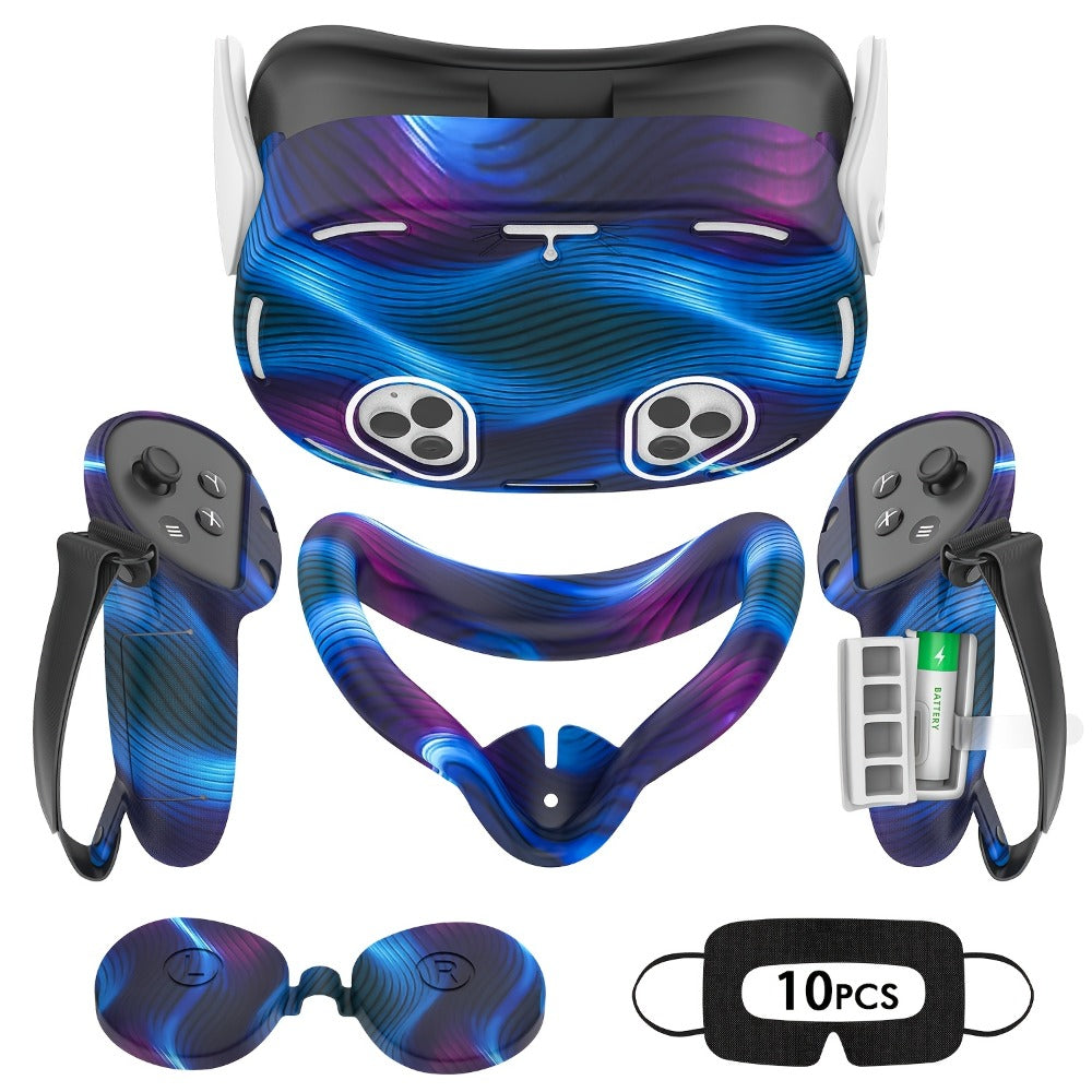 Meta Quest 3S Silicone Cover Set - VR Face Cover Shell Controller Grip Case Camera Lens Protector Full Protection Accessories Kit for Meta Quest 3S