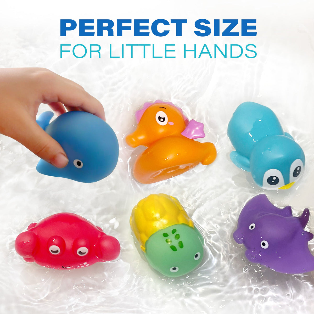 Color Changing Baby Bath Toys 6pcs No Hole – Sea Animal Bathtub Squirt Toys for Toddlers & Kids | Mold-Free BPA-Free | Christmas Birthday Gift for Boys & Girls Ages 1-6