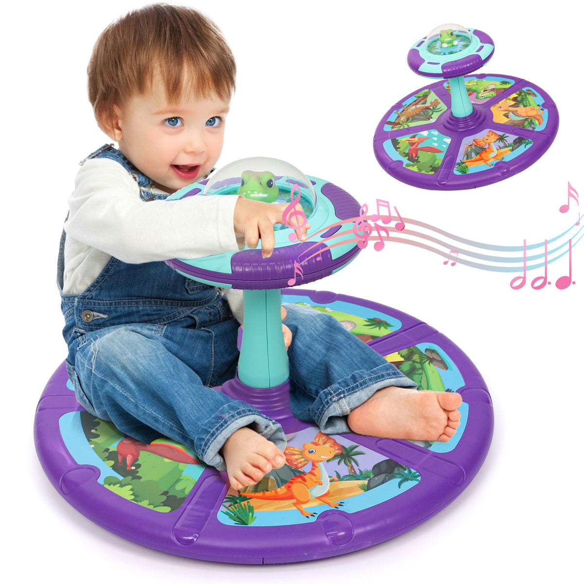 Dinosaur Spin Seat Toy for Toddlers 18 Months+ – 360° Sit and Spin with Music, Indoor Interactive Sensory Balance Toy, Supports Up to 110 lbs, Birthday Christmas Gift for Boys & Girls