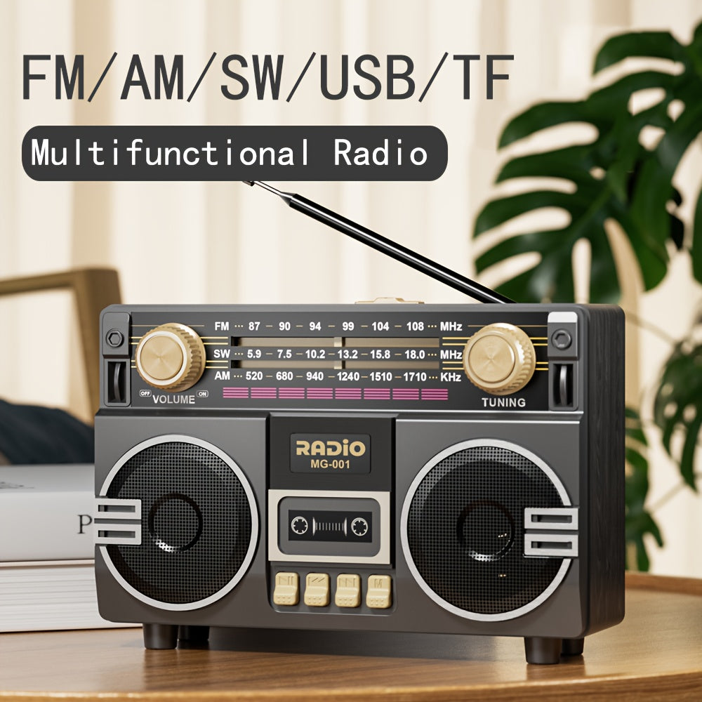 Solar Powered Portable FM/AM/SW Radio with 1200mAh Battery, Bluetooth & TF/USB/AUX Playback, Emergency Weather Radio with LED Flashlight, Ergonomic Handle, Ideal for Camping, Hiking & Emergencies