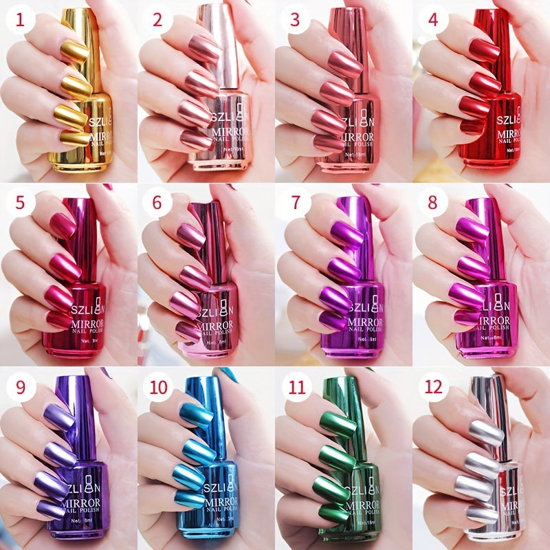 Mirror Chrome Nail Art Liner Gel Set 12 Colors with Built-In Thin Brush – Metallic 3D Effect Striping & Drawing Gel Polish, LED Curable Salon Manicure Gift Kit for Women | 0.27oz Each