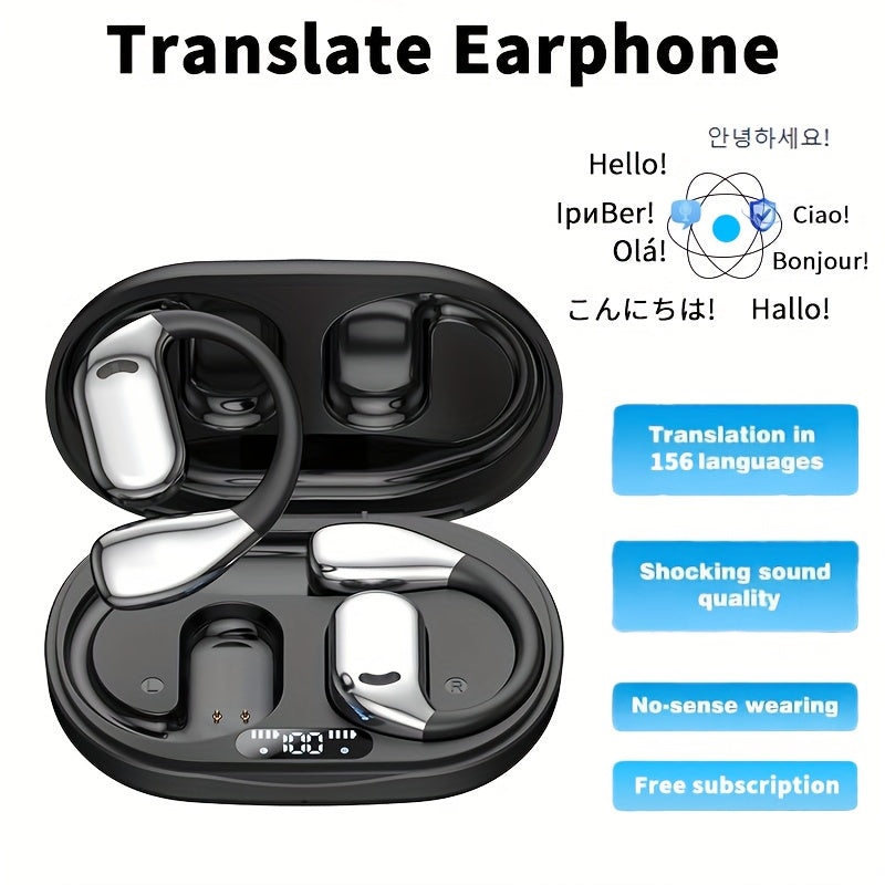 AI Translation Earbuds Bluetooth 5.4, 156 Languages Real-Time Two-Way Translation, Offline Mode, Audio Transcription & Photo Translation, HD Sound, 4-Hour Battery - 3-in-1 Device for Travel, Business & Learning