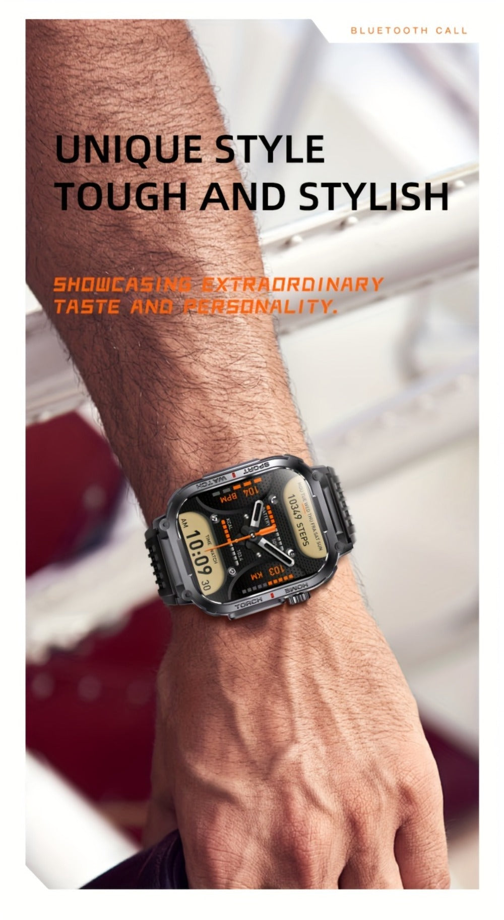 LED Flashlight Smartwatch for Men 2.02 Inch TFT Waterproof Wireless Calling Sleep Monitor Pedometer Activity Tracker iOS Android – Gift for Dad Boyfriend Husband