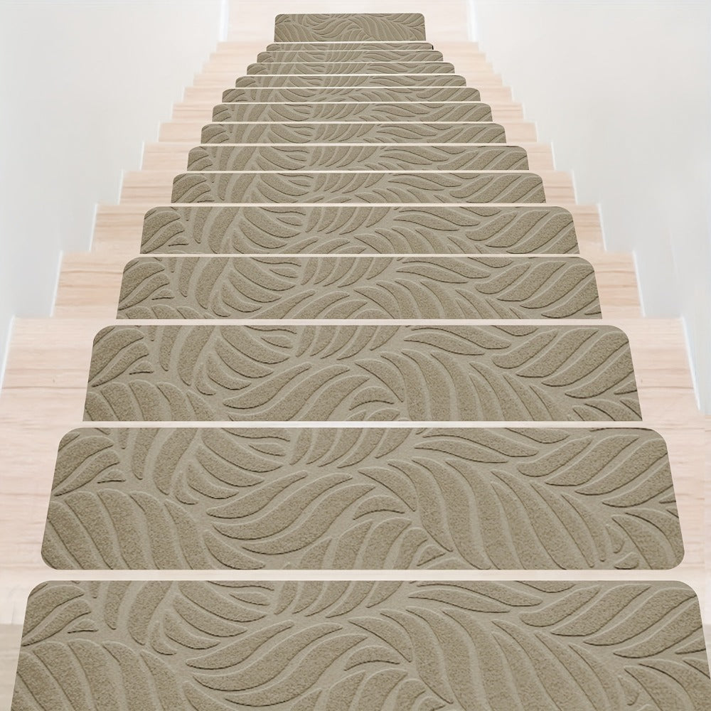 Non-Slip Stair Treads 15pcs 8"x30" Self-Adhesive Carpet Pads for Wooden Steps – Washable Polyester Indoor Stair Mats for Safety, Anti-Slip Step Covers in Multiple Colors