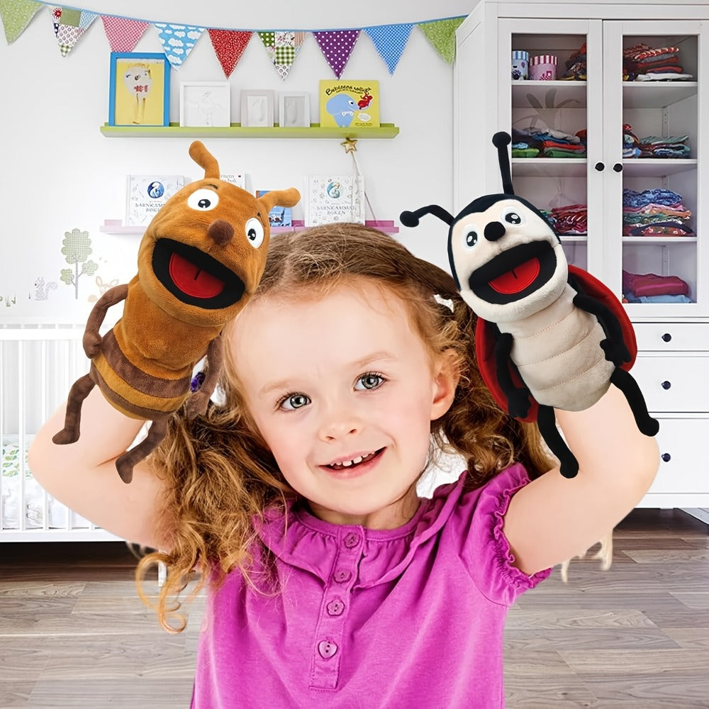 Insect Hand Puppet 13-Inch with Movable Mouth, Realistic Plush Bee Ladybug Dragonfly Butterfly Ant Caterpillar Puppet for Kids Storytelling Role Play Puppet Show, Birthday Holiday Gift