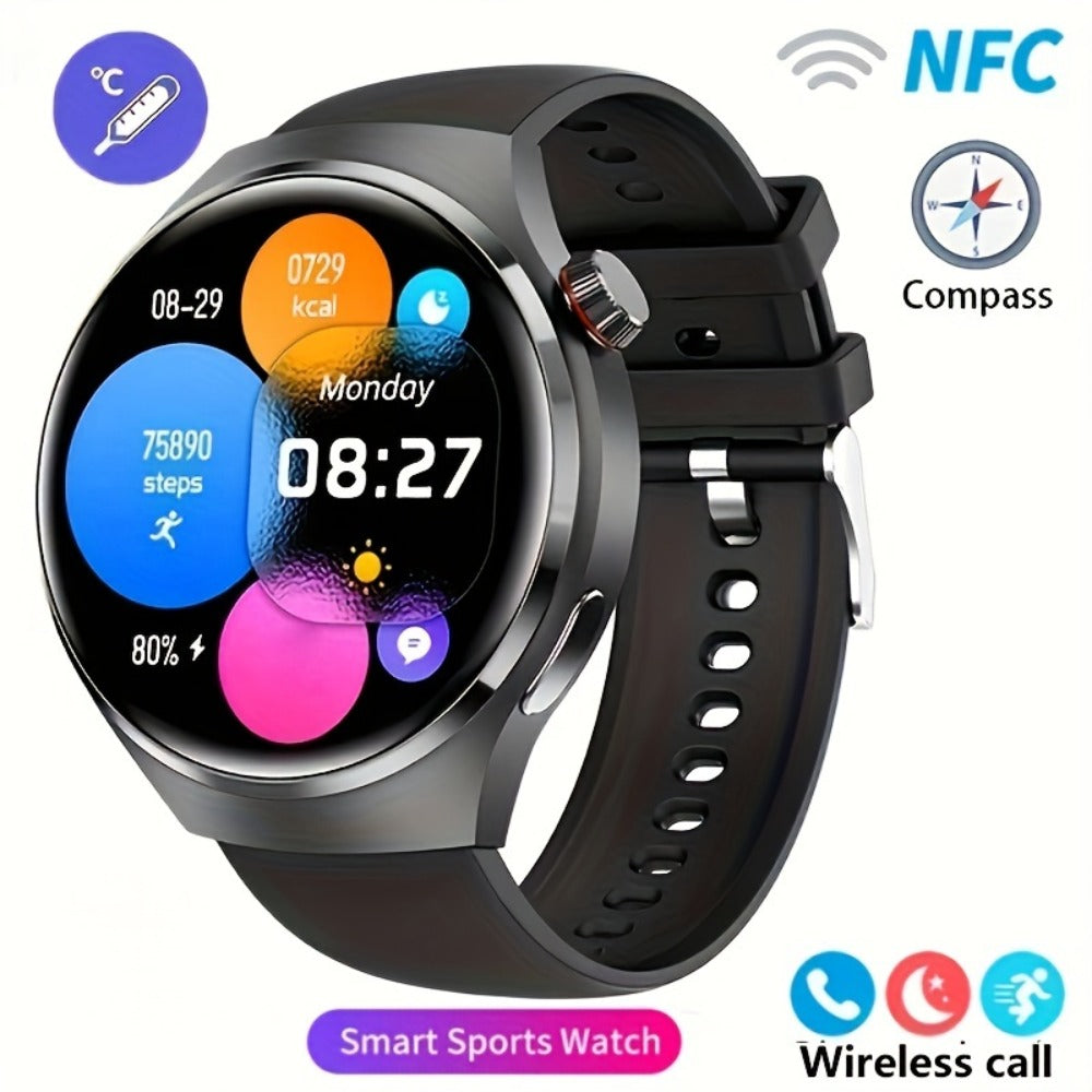 GPS Smartwatch Men with NFC & Multiple Strap Styles – 360×360 HD Screen Wireless Calling GPS Motion Trajectory Sports Fitness Tracker Heart Rate Sleep Monitor Outdoor Watch Black Steel Mesh Faux Leather