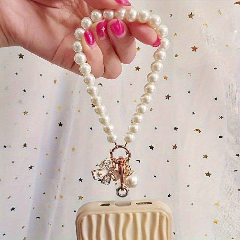 Butterfly Beaded Phone Lanyard Bracelet Keychain Set 3-in-1 Cute Wrist Strap Pendant Charm – Aesthetic Phone Accessory Gift for Women Girls Teens Birthday Valentine