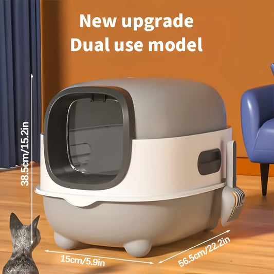 Hooded Cat Litter Box with Removable Cover, Five Colors and Select Scoop Options