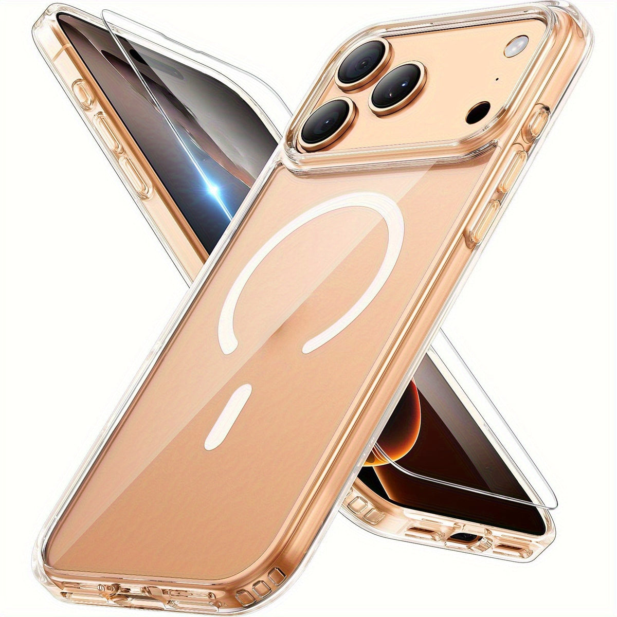 MagSafe iPhone Case with Screen Protector & Camera Lens Protector – N52 Super Magnet Shockproof Clear TPU PC Cover, Anti-Yellow, 3-in-1 Bundle for iPhone 16 16 Plus 16 Pro 16 Pro Max 15 14 13 11