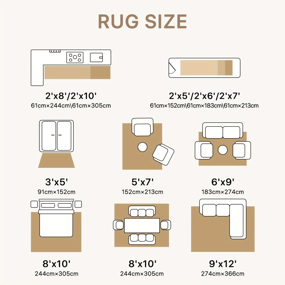 Vintage Chenille Area Rug Non-Slip Machine Washable – Retro Print Lightweight Carpet for Living Room, Bedroom, Dining Area & Home Office – Light Taupe Brown, 8 Sizes