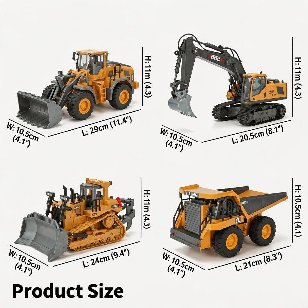 11-Channel RC Construction Vehicle Set, 2-in-1 to 4-in-1 Options