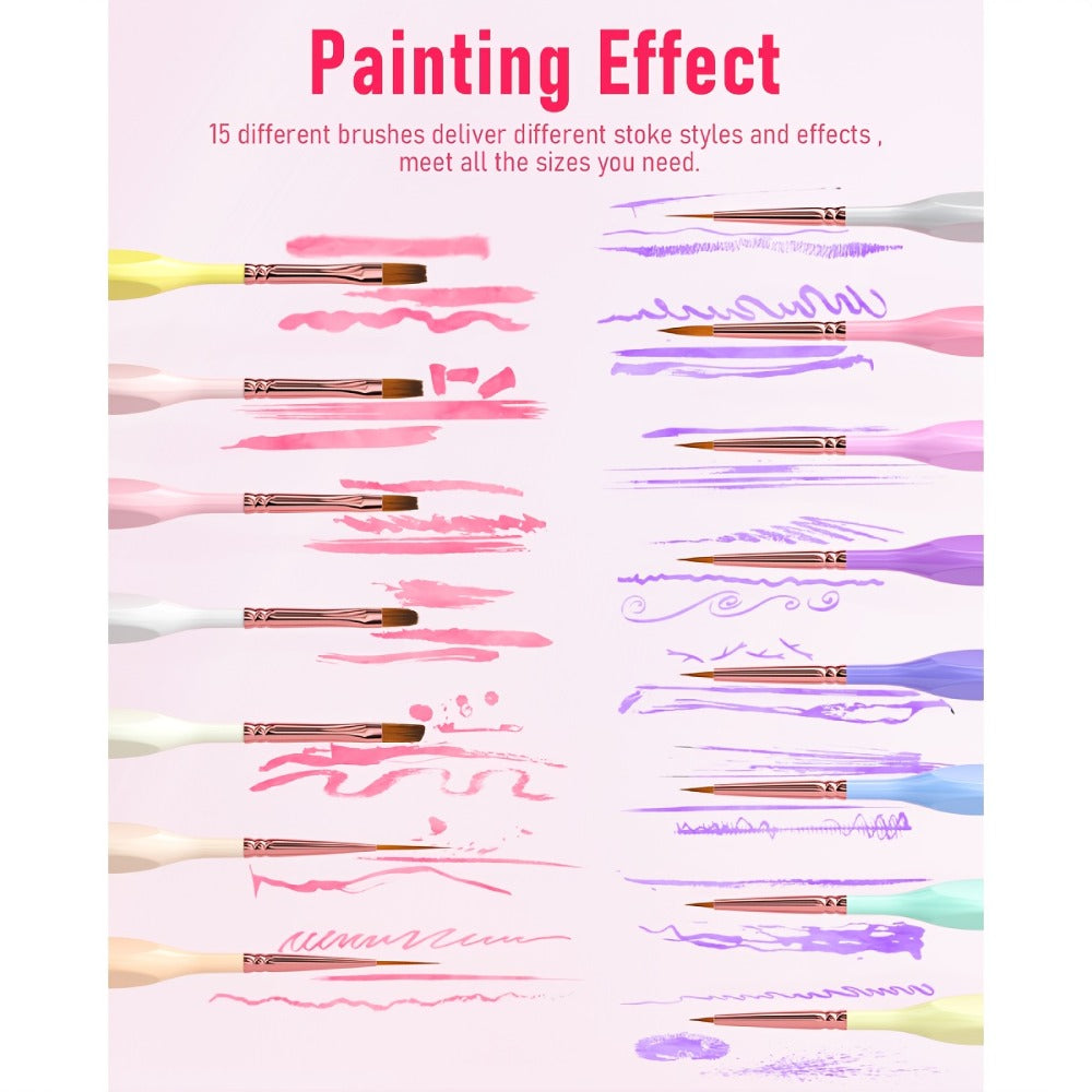 Miniature Paint Brush Set 15 Piece with Case – Micro Fine Detail Brushes for Acrylic, Oil, Watercolor, Rock Painting, Models & Paint by Numbers | Ergonomic Triangular Handle | Artist Gift
