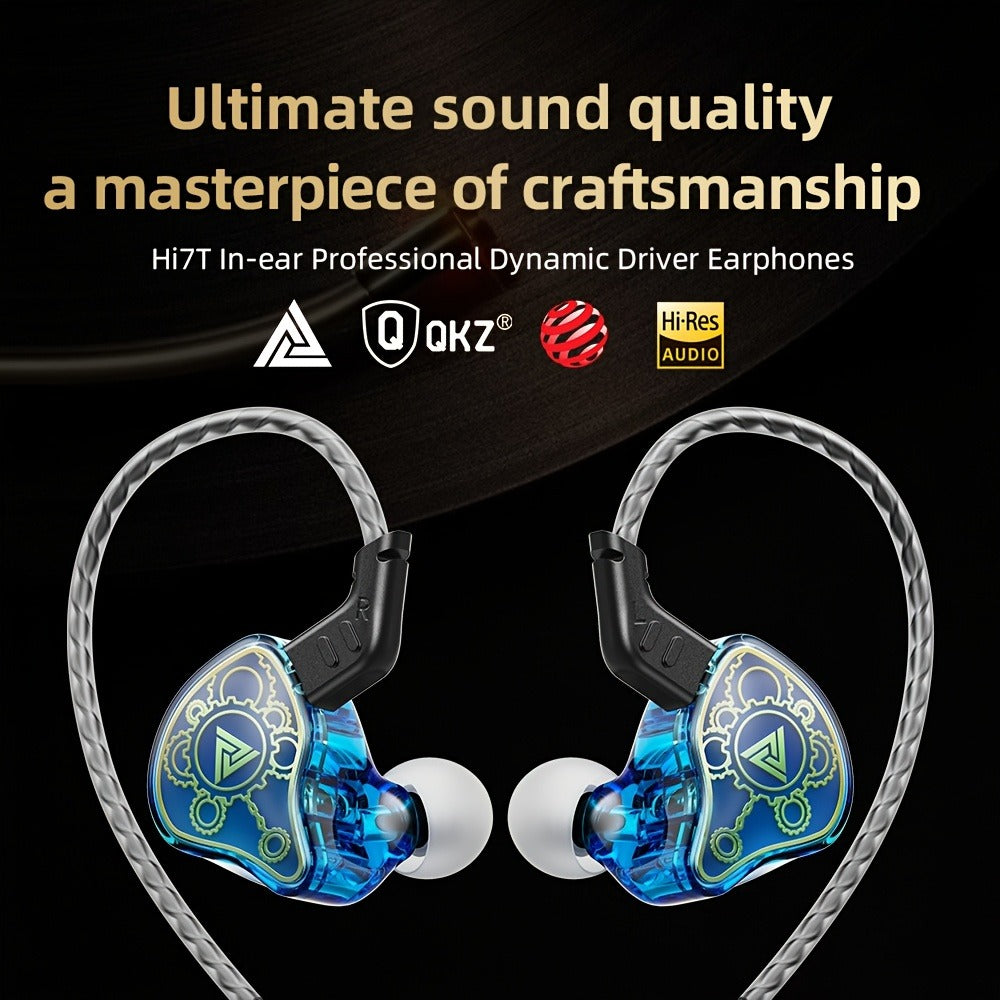 QKZ Hi7T Transparent Dynamic Resin Wired Earphones DJ Monitor HiFi Stereo Heavy Bass 3.5mm In-Ear Earbuds Volume Adjustable Mic for Sports Gaming Gym Music Studio