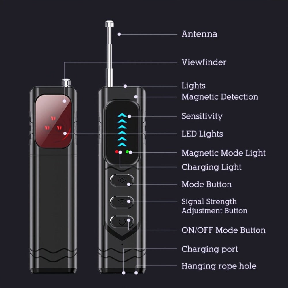 Smart Bug Detector Anti-Spy Camera Finder with Anti-Eavesdropping, Anti-Tracking & Anti-Stealing Detection – Portable Privacy Security Scanner for Hotels, Meeting Rooms, Cars, Homes & Travel