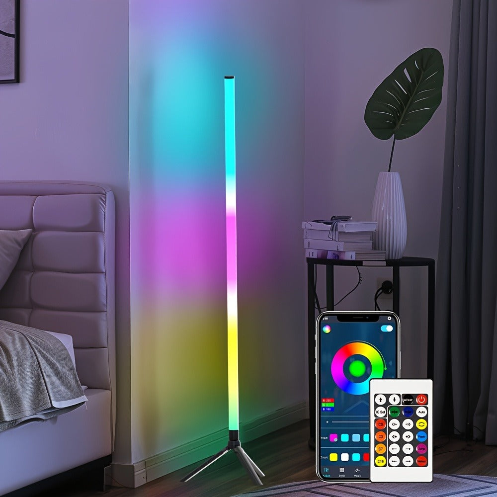RGB Smart Floor Lamp 56 Inch – 16 Million DIY Color Changing with App & Remote Control, Music Sync, 4 Modes, USB Powered for Game Room, Christmas & Halloween Decor (1, 2 or 4 Pack)