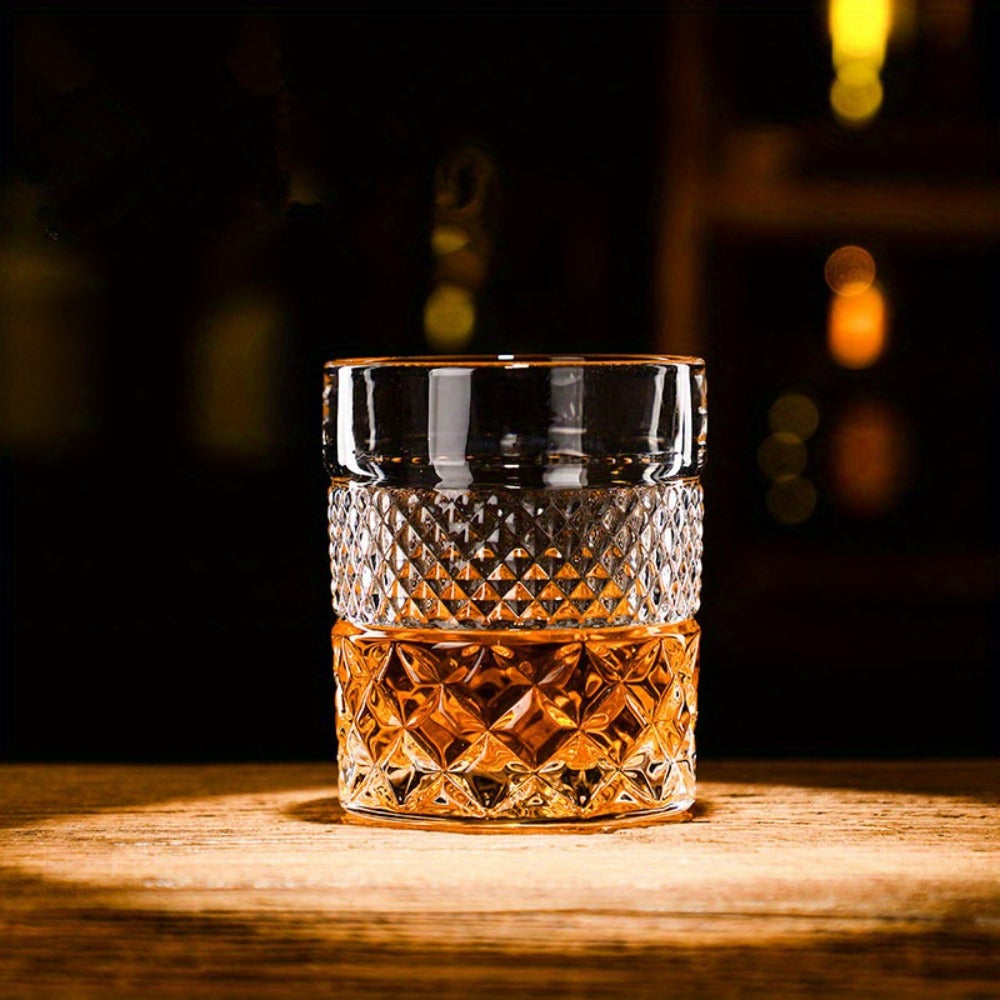 Italian Embossed Whiskey Glass – Handcrafted XO Cocktail Tumbler | Aesthetic Roostertail Bar Beer Water Glass for Home Bar Gifting Party